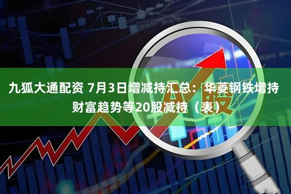 九狐大通配资 7月3日增减持汇总：华菱钢铁增持 财富趋势等20股减持（表）